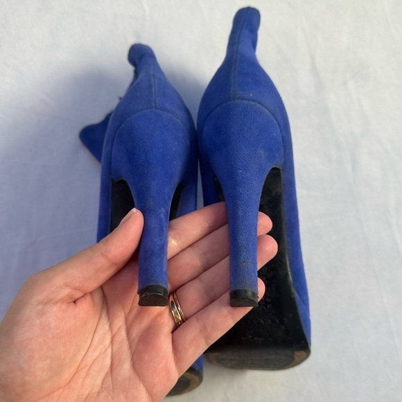 Casadei Blue Suede Leather Heeled Booties - Picture 11 of 12